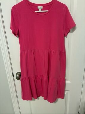 J. Crew Hot Pink Short Sleeve Tiered Casual Dress